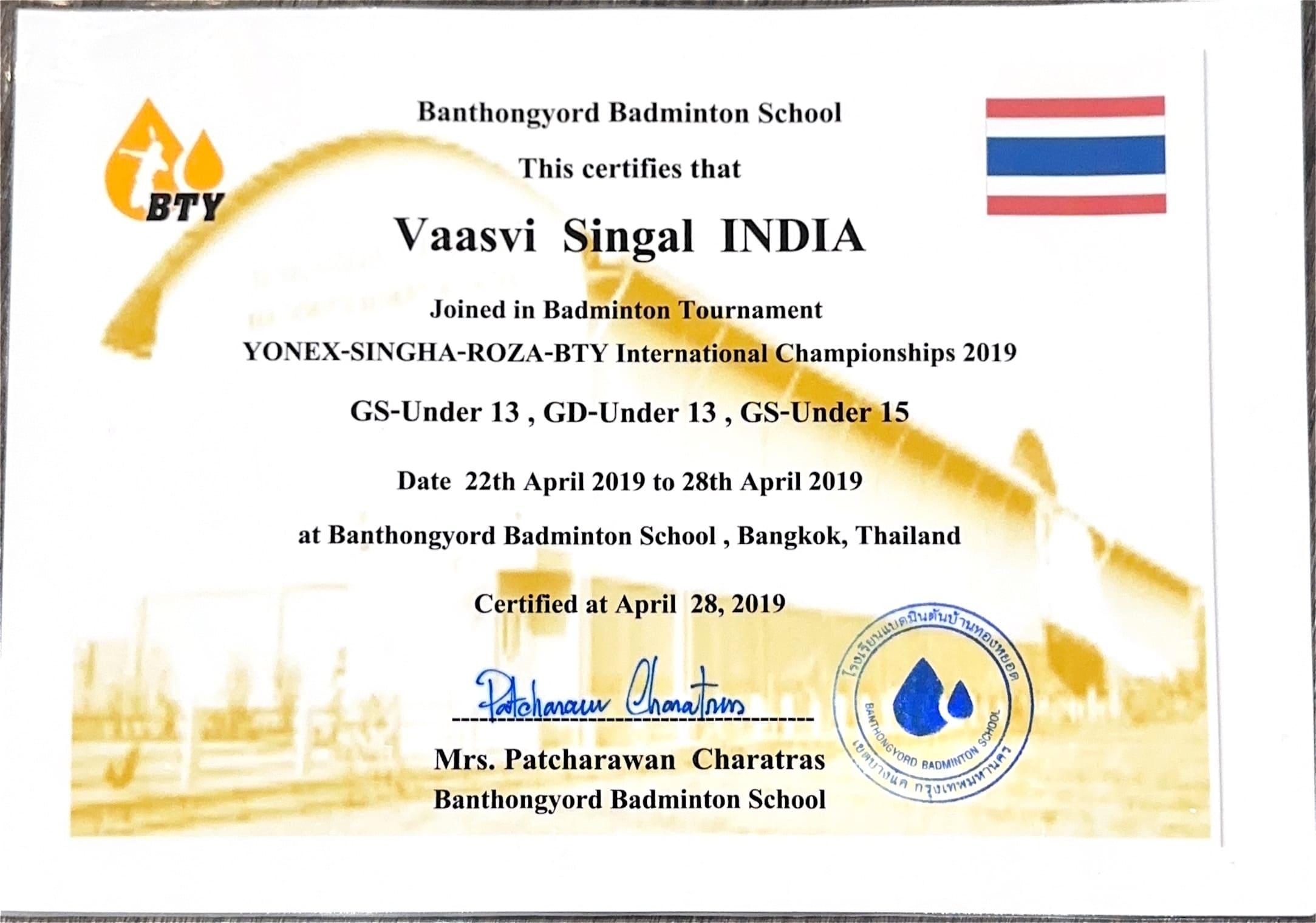 Certificate of Vaasvi Singal