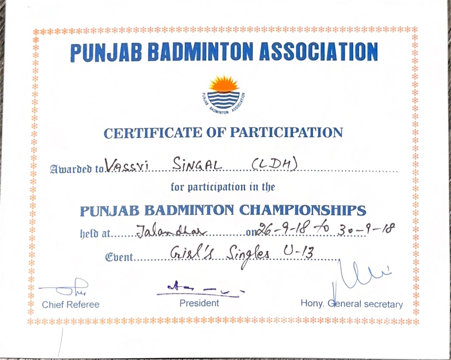 Certificate of Vaasvi Singal