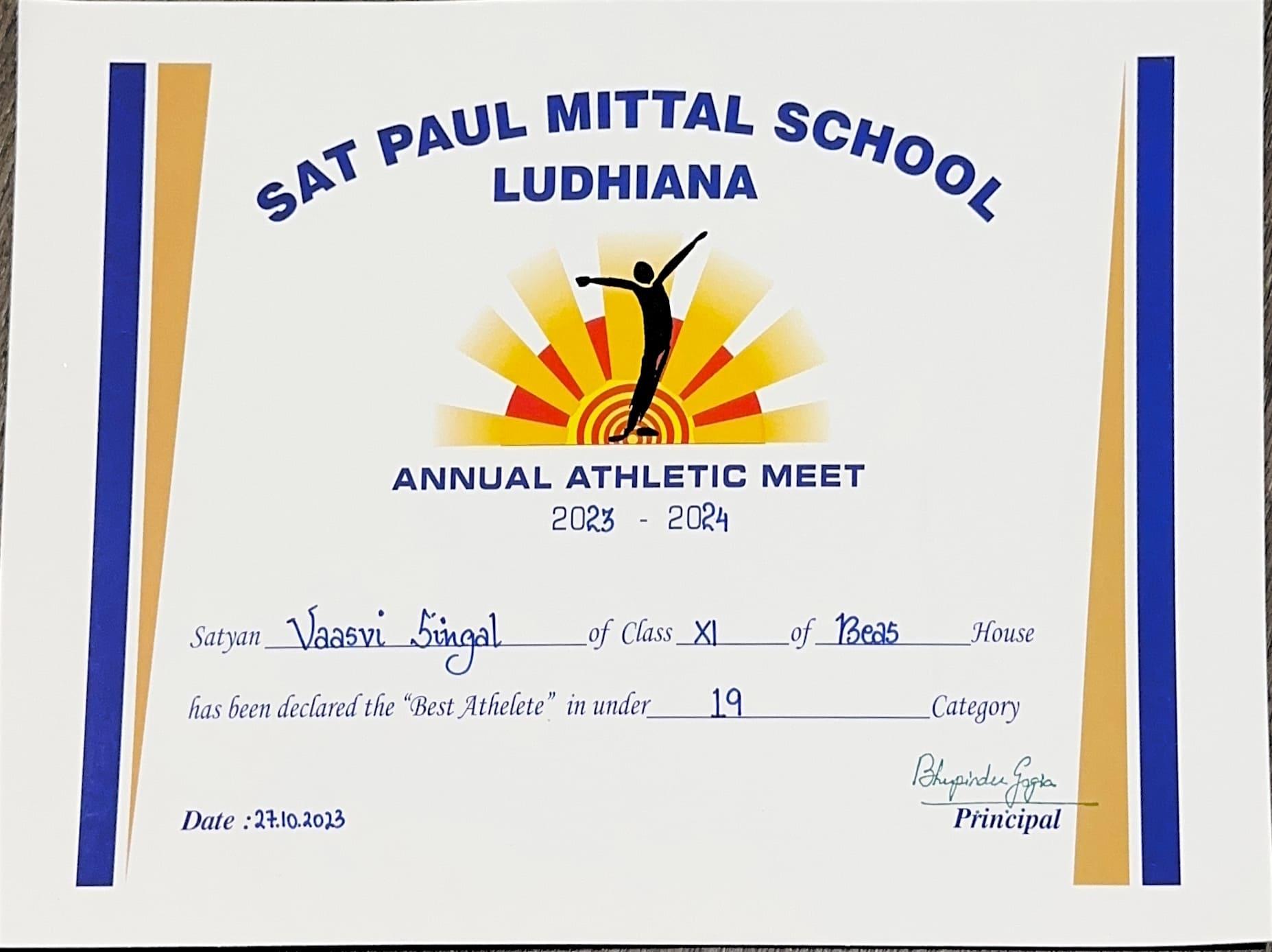 Certificate of Vaasvi Singal