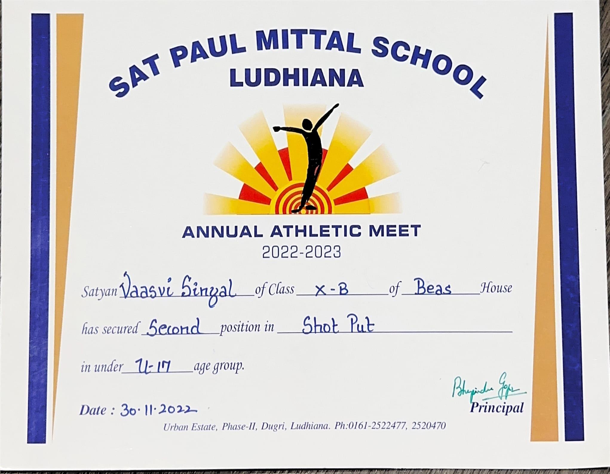 Certificate of Vaasvi Singal