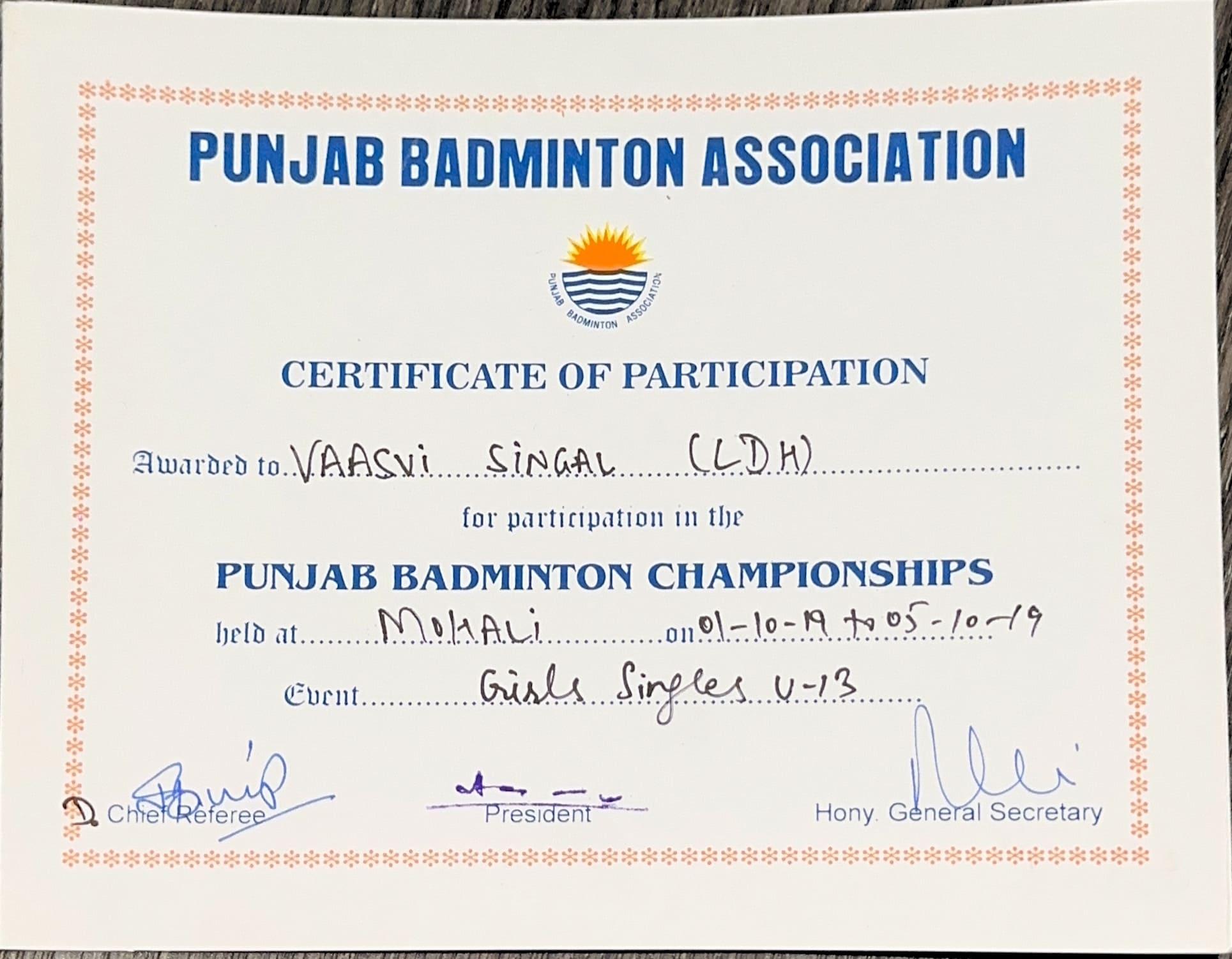 Certificate of Vaasvi Singal