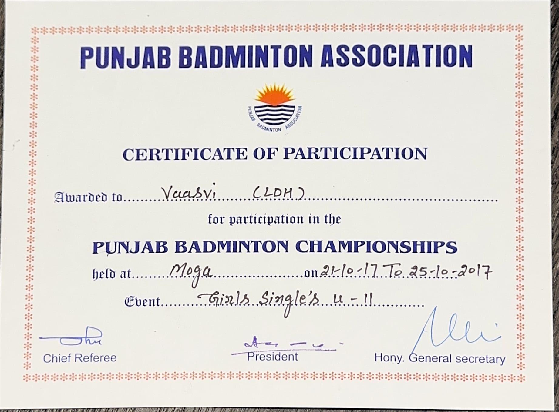 Certificate of Vaasvi Singal