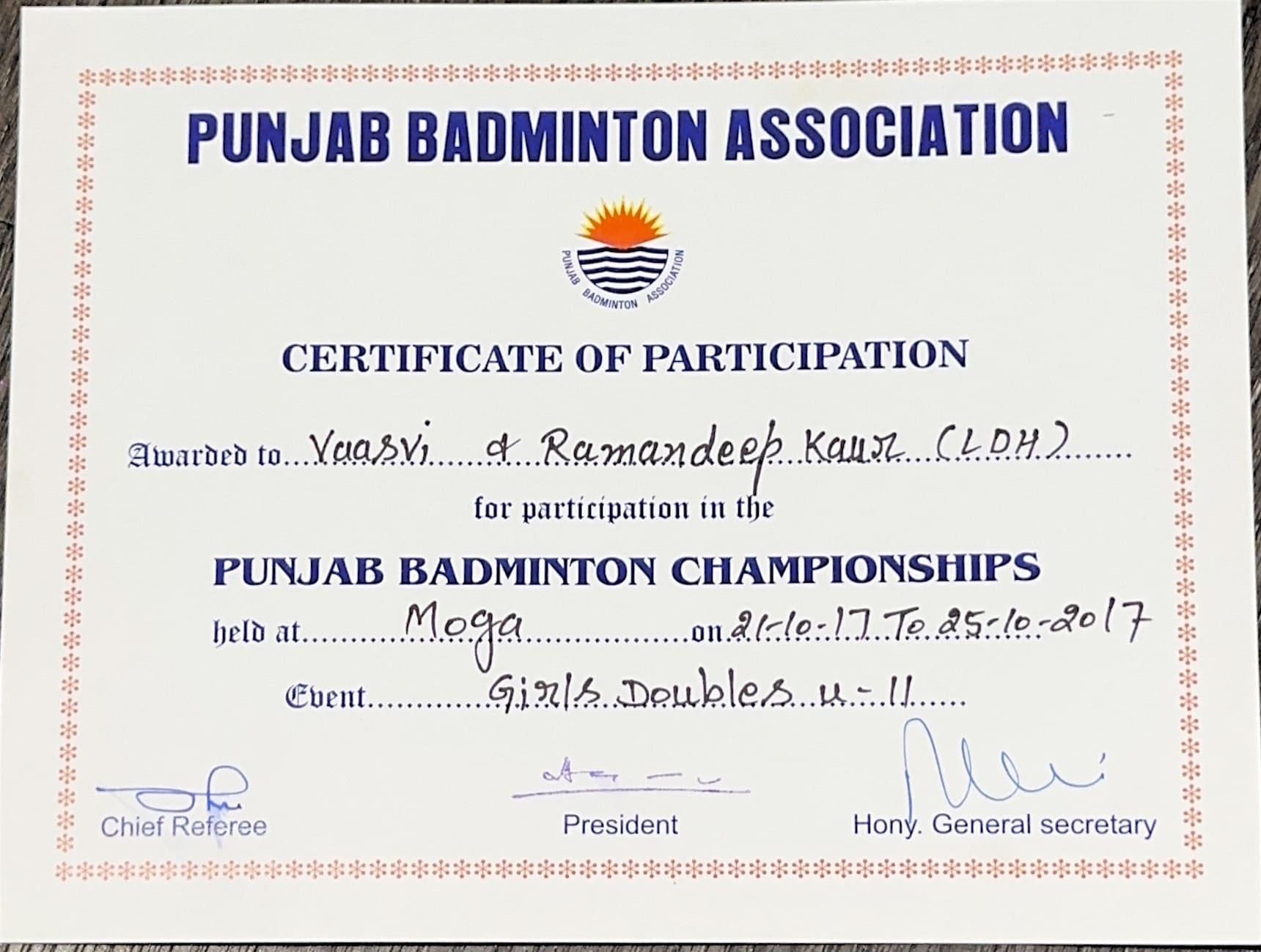 Certificate of Vaasvi Singal